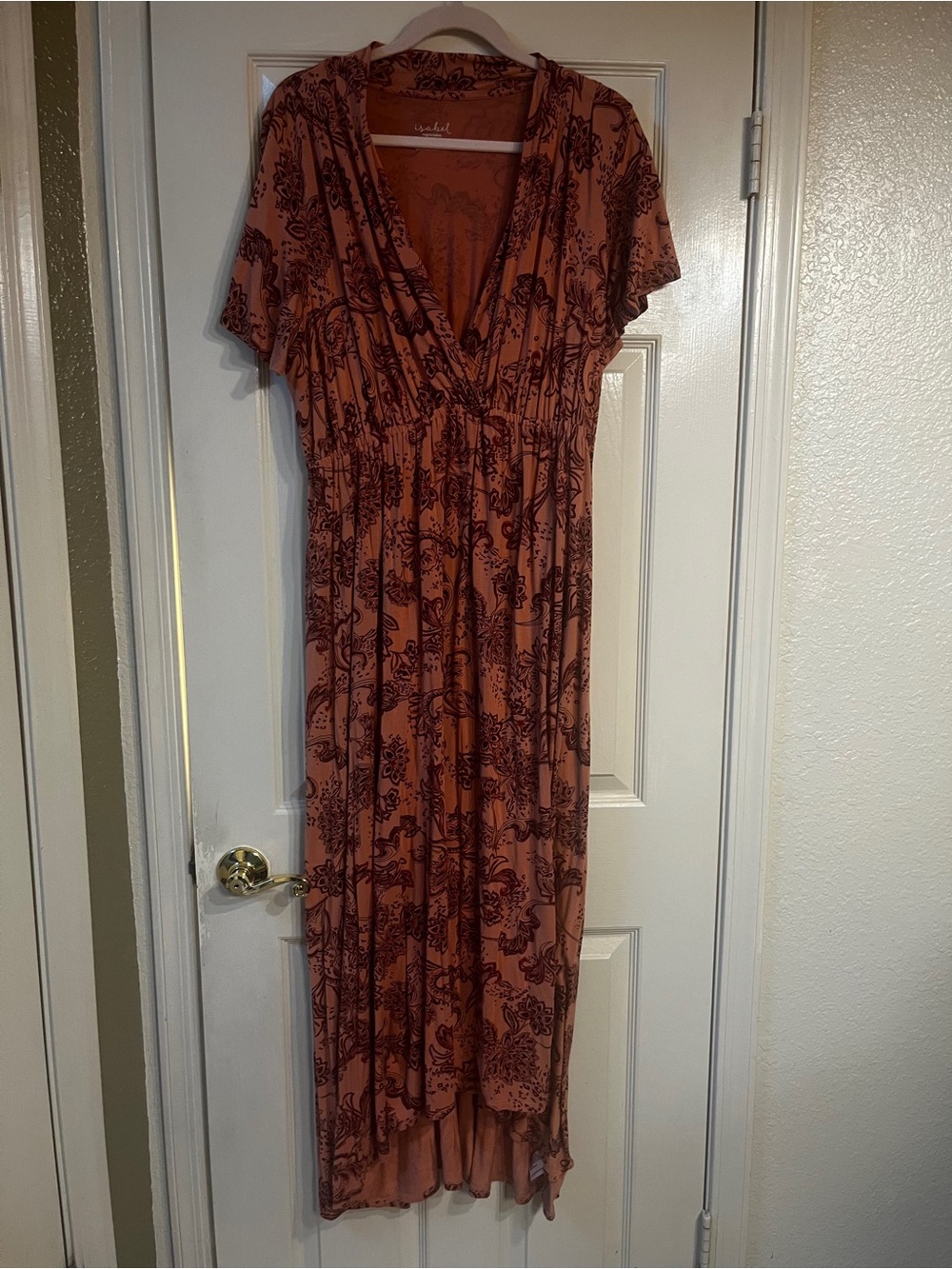Rust Floral V-Neck Maxi Dress